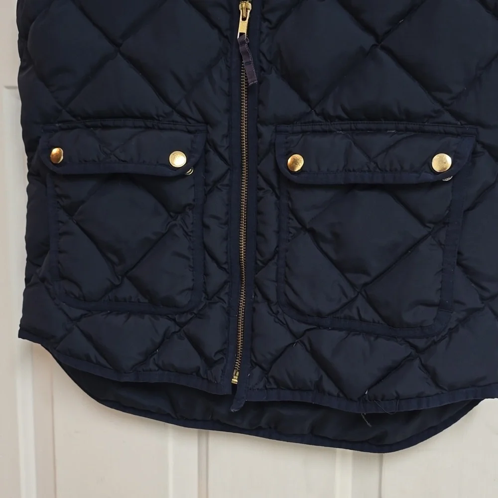 J Crew Vest Womens Petite X-Small Blue Down Waterfowl Puffer Quilted Full Zip